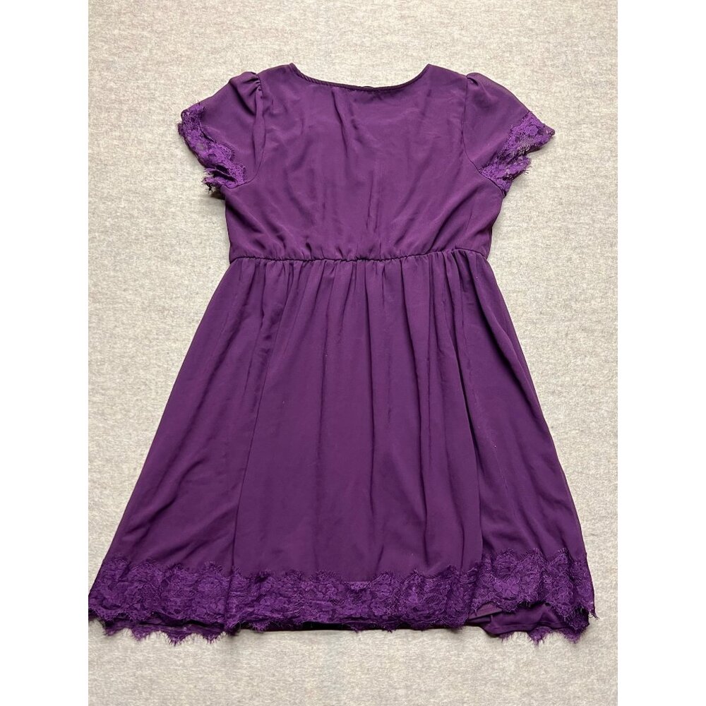 Doe & Rae Purple Short Sleeve With Lace Trim Mini Dress Size 1X - Picture 5 of 10